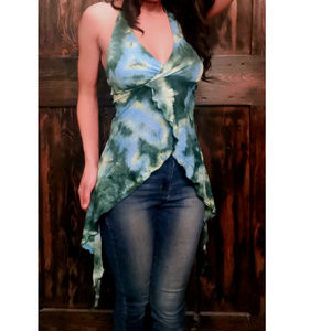 Wet Seal Green & Blue Tie-Dye pattern Halter TOP